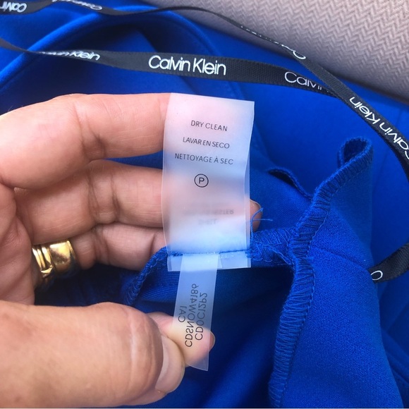 Calvin Klein Sleeveless V neck Pockets Belted Wide Leg Jumpsuit Royal Blue 4 - Picture 13 of 13